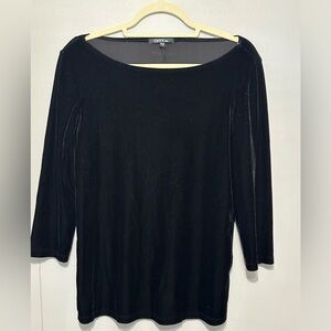 Onyx Nite, Elegant Black Top, Velvet-Feel, 3/4 Sleeves, EUC!!